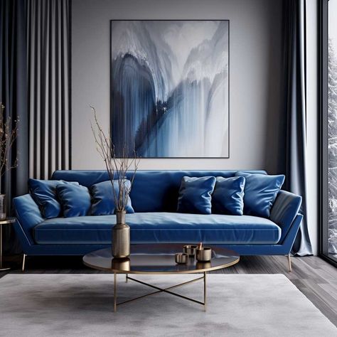 4+ Blue Velvet Sofa Living Room Ideas to Elevate Your Home Decor • 333k+ Inspiring Lifestyle Ideas & Images Blue Theme Living Room, Elegant Living Room Decor Luxury, Velvet Sofa Living Room Ideas, Blue Sofa Decor, Blue Velvet Sofa Living Room, Navy Blue Velvet Sofa, Cream Colored Sofa, Sofa Living Room Ideas, Blue Sofa Living