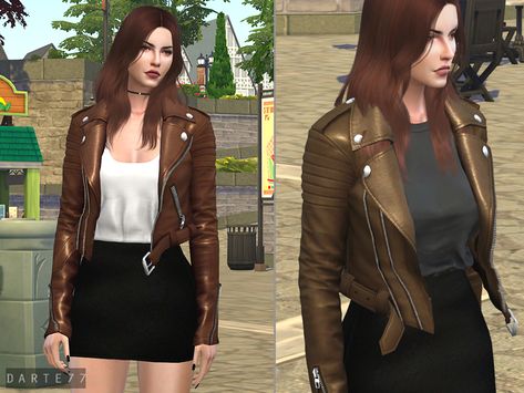 Darte77's Biker Jacket - Acc Punk Leather Jacket, Cc Clothes, Sims 4 Dresses, Sims4 Clothes, Sims Hair, Sims 4 Mods Clothes, Sims 4 Cc Finds, Sims 4 Clothing, Sims Mods