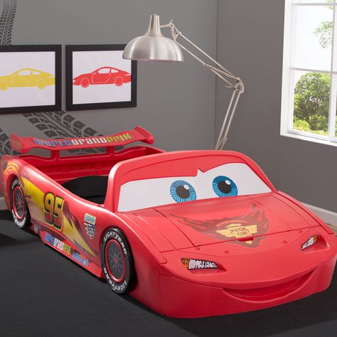 Delta Children Disney/Pixar Cars Lightning Mcqueen Covertible Toddler Bed with Lights and Toy Box | Wayfair Lightning Mcqueen Bed, Lightning Mcqueen Bedroom, Bed With Lights, Twin Bed Headboard, Toddler Car Bed, Twin Car Bed, Twin Car, Kids Car Bed, Flash Mcqueen