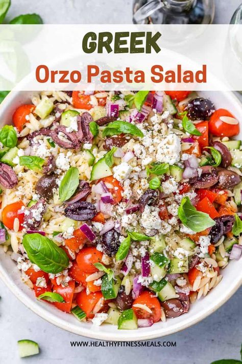 Greek Orzo Pasta Salad Greek Orzo Pasta Salad, Greek Orzo Pasta, Feta Crumbles, Orzo Pasta Salad Recipe, Greek Orzo, Greek Orzo Salad, Orzo Salad Recipes, Super Salads, Orzo Pasta Salad