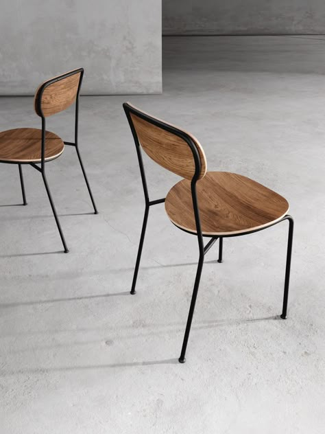 Stack chair by Neri&Hu for Stellar Works Chair Cafe Design, Restaurant Chairs Design, Metal And Wood Chairs, Kursi Outdoor, Stellar Works, Cafe Chair, Neri Hu, Kursi Bar, Industrial Chair