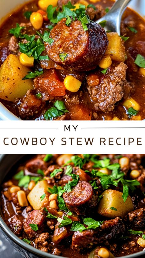 Ultimate Slow Cooker | Crockpot Recipes: My Cowboy Stew Recipe Bbq Stew Meat Recipes, Camp Stew Recipe Alabama, Crockpot Cowboy Stew, Cowboy Recipes Dinners, Best Beef Stew Recipe Slow Cooker, Brisket Stew Recipes, Beef Stew Crock Pot Recipes Slow Cooker, Dutch Oven Stew Recipes, Cowboy Stew Recipe Ground Beef