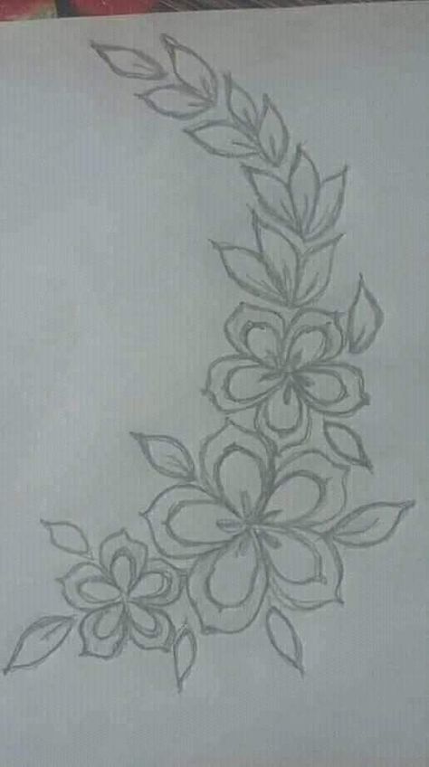 Aari Flower Design Tracing, Flower Pattern Drawing, Hand Embroidery Patterns Free, Fabric Paint Designs, Flower Drawing Design, Border Embroidery Designs, Paint Design, Handmade Embroidery Designs, Pola Sulam