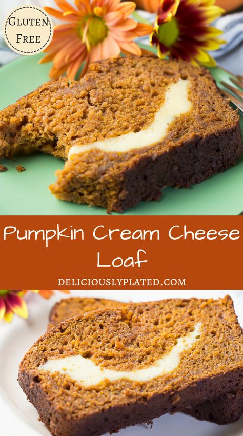 Fall Recipes Easy, Cream Cheese Loaf, Cheese Loaf, Pumpkin Cream Cheese Bread, Gluten Free Fall Recipes, Gluten Free Pumpkin Recipes, Gluten Free Pumpkin Muffins, Gluten Free Pumpkin Bread, Cream Cheese Bread