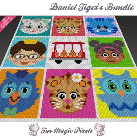 Daniel Tiger Bundle 9 graph crochet blanket pattern; knitting cross stitch graph; pdf download; no written counts or row-by-row instructions by TwoMagicPixels, $6.64 USD Fandom Crochet, Two Magic Pixels, C2c Patterns, Kids Characters, Sc Crochet, Corner Crochet, Crochet Graphs, Crochet Graph, Corner To Corner Crochet