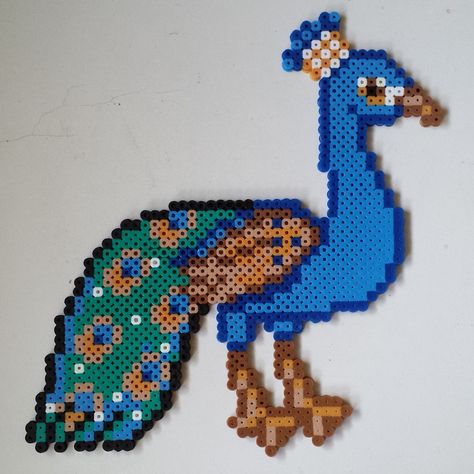 Peacock Perler Beads by Joanne Schiavoni Peacock Perler Beads Pattern, Peacock Perler Beads, Perler Bead Animals, Pixel Beads, Melty Bead Patterns, Easy Perler Beads Ideas, Fuse Bead Patterns, Pony Bead Patterns, Perler Bead Templates