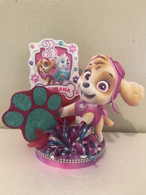 Paw patrol Skye centerpiece Skye Birthday Party Paw Patrol, Skye Birthday Party, Skye Paw Patrol Party, Paw Patrol Centerpiece, Paw Patrol Birthday Decorations, Paw Patrol Skye, Paw Patrol Girl, Skye Paw, 30th Birthday Decorations