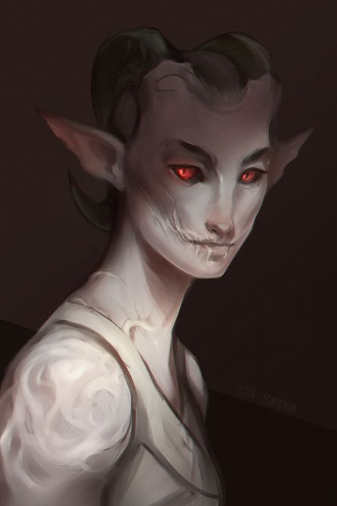 ArtStation - Tiefling character portrait., Vlada Monakhova Character Portrait, Dungeons And Dragons Characters, Dnd Art, Dungeons And Dragons Homebrew, Arte Fantasy, Fantasy Rpg, Creature Concept, Character Ideas, Fantasy Inspiration