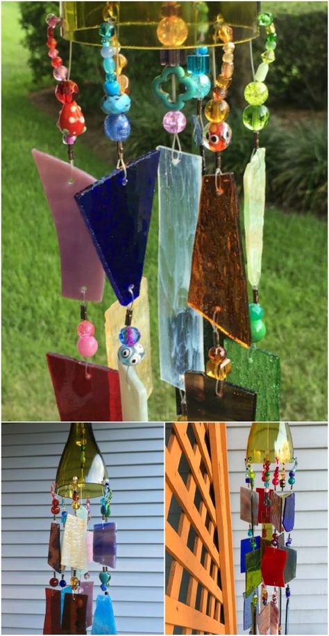 Windchimes Diy, Beautiful Sounds, Carillons Diy, Wind Chimes Homemade, Wine Bottle Wind Chimes, Bamboo Wind Chimes, Wind Chimes Craft, Painted Glass Art, Diy Wind Chimes