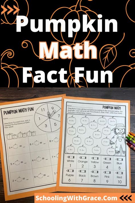 Pumpkin Math Fact Fun Math For First Grade, Pumpkin Math, Addition And Subtraction Facts, Math Fact Worksheets, Teaching Addition, Math Fact Practice, Pumpkin Activities, Subtraction Facts, Autumn Activities For Kids