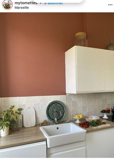 Terracotta Wall Kitchen, Terracotta Kitchen Walls, Farrow And Ball Kitchen, Terracotta Kitchen, Sage Kitchen, Kitchen Decor Inspiration, Kitchen Diy Makeover, Victorian Kitchen, Kitchen Seating