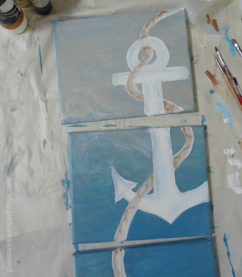 Upscale nautical LR Deco Theme Marin, Easy Canvas Painting, Canvas Painting Diy, Canvas Projects, Beach Crafts, Mail Art, Craft Time, Diy Canvas, Nautical Decor