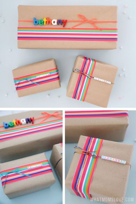 Creative DIY Gift Wrapping Ideas for Kids | Use these easy DIY ways for how to wrap a gift to wow your children on their birthday, Christmas or other special holiday. Personalized presents with photos, names and more customized ideas! Gift Wrapping Ideas For Kids, Wrapping Ideas For Kids, Gift With Photos, Diy Gift Wrapping Ideas, Creative Gift Wrapping Ideas, Diy Gifts For Christmas, Diy Gifts To Make, Rainbow Yarn, Anniversaire Diy