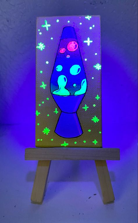 Handpainted lava lamp! Acrylic and neon paint <3 #neon #art #glowinthedark #artist #painting #paint Acrylic Neon Painting Ideas, Neon Glow Painting Canvas, Glow Painting Ideas, Blacklight Painting Canvas, Trippy Crafts Diy Art Projects, Trippy Lava Lamp Painting, Glow In The Dark Canvas Painting, Glow In The Dark Paint Ideas Canvas, Black Light Painting Ideas Canvases