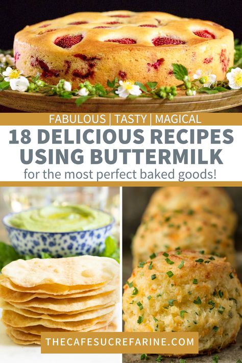 Try any of these 18 Delicious Recipes Using Buttermilk! It truly is a magical ingredient that provides a tangy and complex flavor in your baked goods, making them absolutely fabulous. This list also includes some wonderful salad dressings as well, so why not check it out and find something you love? Breads Made With Buttermilk, Dinner Recipes Using Buttermilk, Fresh Buttermilk Recipes, Desserts That Use Buttermilk, Recipe Using Buttermilk, What To Use Buttermilk For, Healthy Buttermilk Recipes, Recipe With Buttermilk, Recipes Made With Buttermilk