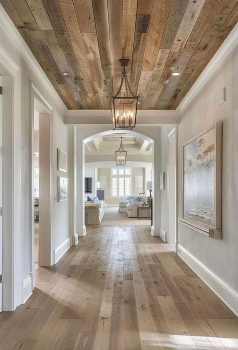 Wood Ceiling Sunroom Ideas, Mudroom Wood Ceiling, Poplar Wood Ceiling, Wood Paneling Ceiling Living Room, Wood Ceiling Living Room Ideas, Wood Celing Roof Design, Wood Ceilings Ideas, 8 Ft Ceilings Ideas, Wood Floor And Ceiling