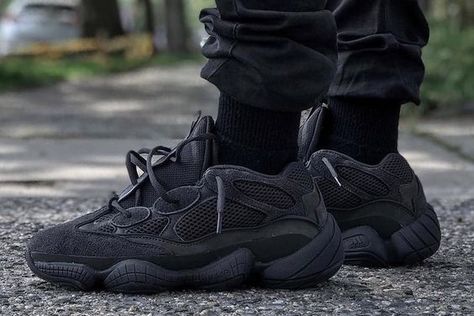 Artemisyeezy : Here is A Adidas Yeezy Desert Rat 500 "Utility Bla... Yeezy 500 Utility Black Outfit, Yeezy 500 Black, Yeezy 500 Utility Black, Black Yeezys, Hypebeast Sneakers, Sneaker Bar, Dr Shoes, Yeezy 500, Yeezy Sneakers