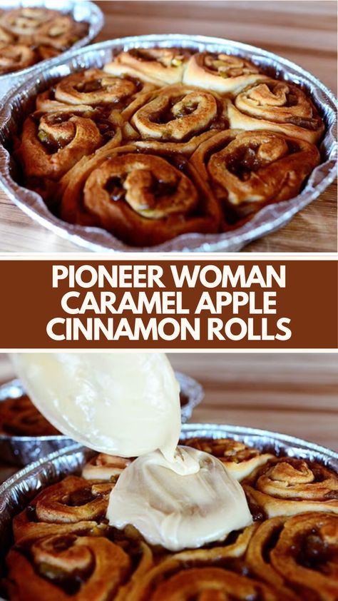 Pioneer Woman Caramel Apple Cinnamon Rolls are made with soft dough, tart Granny Smith apples, rich brown sugar, and creamy caramel icing.

This easy and delicious Caramel Apple Cinnamon roll recipe creates a sweet dessert that takes about 1 hour to prepare and can serve up to 24 people. Pioneer Woman Desserts, Caramel Apple Cinnamon Rolls, Pioneer Woman Cinnamon Rolls, Caramel Rolls, Apple Cinnamon Rolls, Caramel Icing, Creamy Caramel, Apple Filling, Roll Recipe