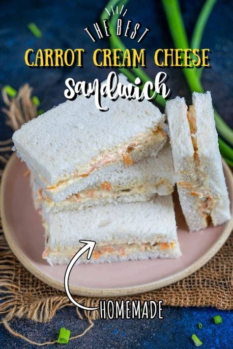 Carrot Cream Cheese, Tea Party Sandwiches Recipes, Cream Cheese Sandwich, Cream Cheese Homemade, Sandwich Recipes For Kids, Pack For School, Cream Cheese Sandwiches, Tea Party Sandwiches, Tea Sandwiches Recipes