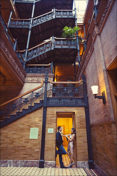 doorway Building Photoshoot, Engagement Spots, Bradbury Building, Stairs And Doors, Engaged Couples Photography, Art And Photography, Classic Architecture, Anniversary Photos, Engagement Photo Inspiration