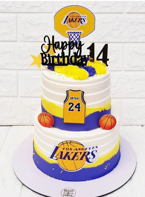 Lakers Cake, Basketball Birthday Cake, Christmas Stickers Printable, Two Layer Cakes, Basketball Cake, Ball Cake, Basketball Birthday, Floral Border Design, Birthday Idea