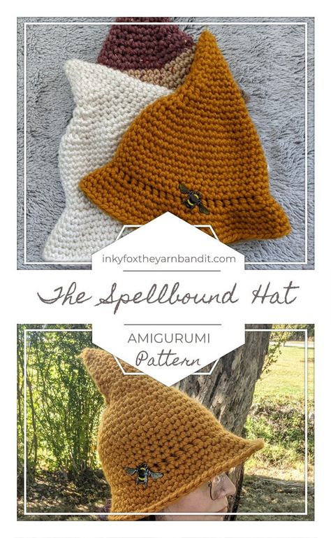 Modern Witch Hat Crochet Pattern, Crochet Modern Witch Hat, Crochet Hedge Witch Hat, Pointed Crochet Hat, Crochet For Witches, Crochet Pointed Hat Pattern Free, Wizard Hat Crochet Pattern Free, Crochet Pointed Hat, Crochet Acorn Hat Pattern Free