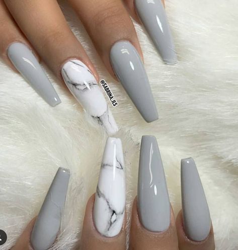 Marble Acrylic Nails, Grey Nail, Grey Nails, Grey Nail Designs, French Pedicure, Summer Acrylic Nails, Acrylic Nail Art, Marble Nails, Acrylic Nails Coffin