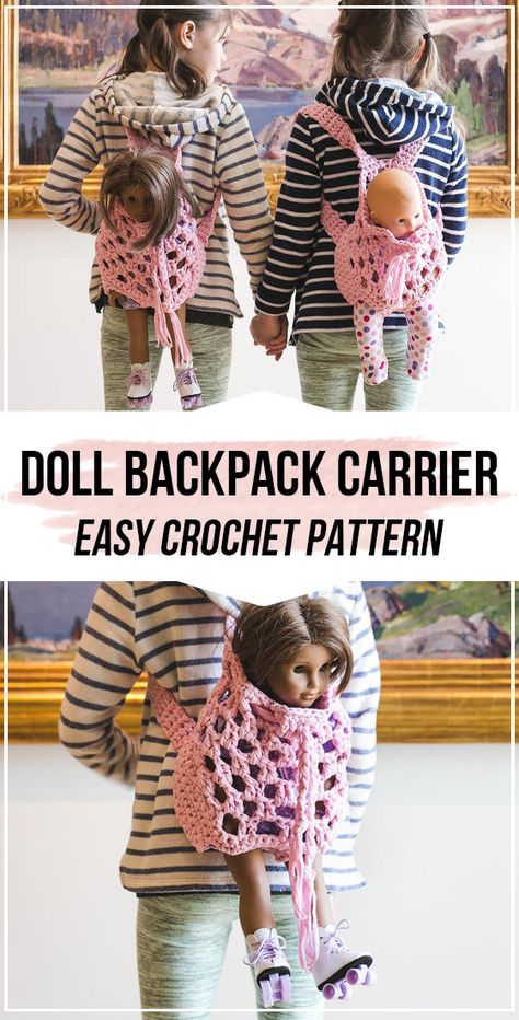 crochet Doll Backpack Carrier pattern - easy crochet backpack pattern for beginners Baby Doll Carrier Pattern Free, Doll Carrier Free Pattern, Doll Carrier Pattern, Baby Doll Carrier, Carrier Pattern, Crochet Backpack Pattern, Doll Backpack, Doll Carrier, Crochet Backpack