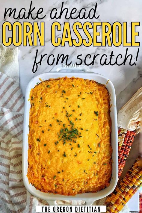 Healthy corn casserole from scratch is easy & the best Thanksgiving side! It's made without jiffy mix, & uses cornmeal & cream corn instead. It's sweet, savory, and a little spicy because of the added jalepeno and red bell pepper. This recipe is so easy, and makes a super creamy and cheesy Thanksgiving side dish your family will love! Plus, it can be baked ahead of time, then reheated in the oven the day of. Perfect for the holidays! Corn Casserole Jiffy Mix, Healthy Corn Casserole, Corn Casserole From Scratch, Sweet Corn Dishes, Cheddar Corn Casserole, Baked Creamed Corn Casserole, Holiday Bites, Corn Casserole Jiffy, Baked Corn Casserole