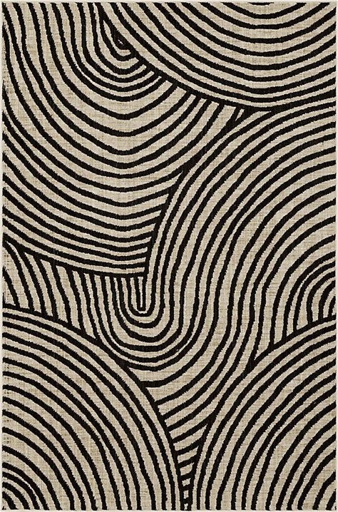 Abstract arching black lines boldly are layered over a modern neutral space-dye canvas in the contemporary design of the Bobby Berk by Karastan Remolino Area Rug. A creative collaboration between design guru, Bobby Berk, and renowned luxury flooring maker, Karastan, the curated styles of this collection mix legendary craftsmanship with hip, urban style. Ideal for enchanting entryways, living rooms, bedrooms, offices, dining areas and more, the patterns of this collection reflect Bobby Berk's signature style, infused with a youthful spirit that perfectly fits any lifestyle. Thoughtfully rendered with a blend of the finest quality yarns, this collection is designed to beautifully wear overtime for an enduring elegance that lasts. Tufted Rug Wall Hanging, Modern Geometric Pattern Design, Black And White Pattern Design, Abstract White Background, Black Rugs, Black And White Rug, Creative Collaboration, Bobby Berk, Geometric Rugs