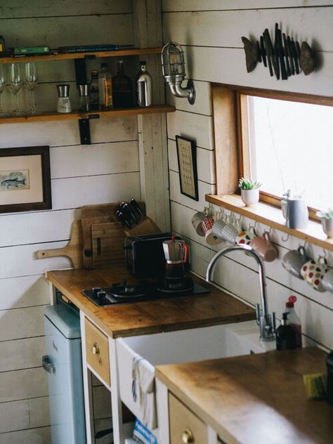 1920s Cabin, Tiny Cabin Kitchen, Seaside Cabin, Cabin Makeover, Canopy And Stars, Cabin Chic, South Downs, In The Middle Of Nowhere, Cabin Kitchens