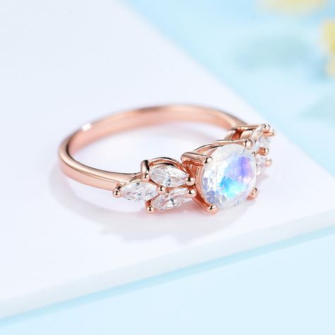 Rose Gold Moonstone Ring, Gold Moonstone Ring, Blood Diamond, Moonstone Stone, Rainbow Moonstone Ring, Natural Rainbow, Moonstone Ring, Gold Plated Silver, Elegant Jewelry