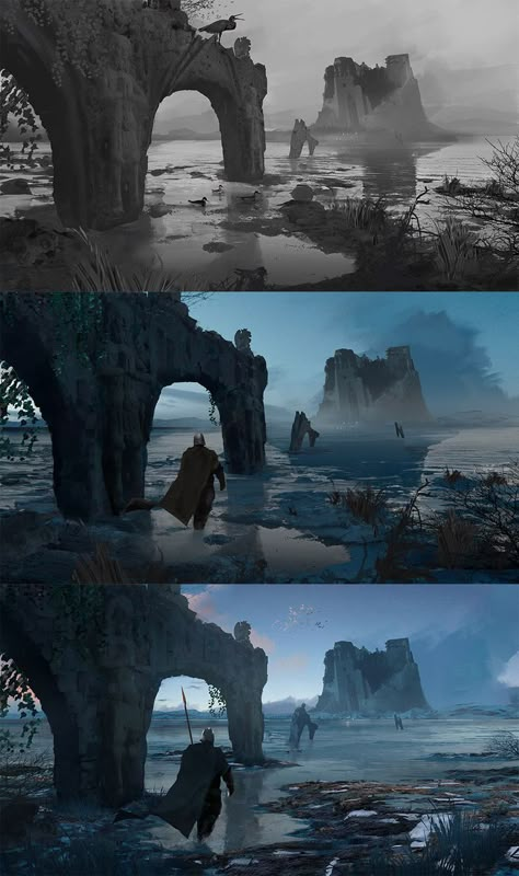 Photobashing Concept Art, Digital Painting Process, Concept Art Landscape, Witcher Wallpaper, School Concept, Environment Painting, Concept Art Tutorial, Castle Art, Landscape Concept