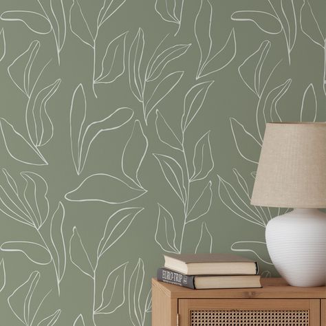 Sage Green Bathroom Wallpaper, Minimalist Peel And Stick Wallpaper, Minimalist Mural Wall, Sage Green Wallpaper Bedroom, Sage Accent Wall, Entryway Wallpaper, Clinic Room, Wallpaper Walls Bedroom, Abstract Mural