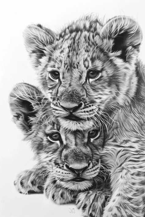 Full Color Image in ai-img-gen.com 🔸 two lion cubs, drawing, realistic art, white background, high contrast, black and white, realism, 3d... 🔸 From Midjourney AI Image Wild Animal Drawings Realistic, Lion Cubs Tattoo Design, Animal Sketches Realistic, Lion Art Drawing, Lion Cub Drawing, Two Lion Cubs, Lion Pic, Lion Cub Tattoo, Art White Background