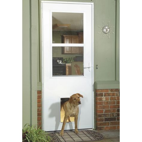 Shop LARSON Pet Door White High-View Tempered Glass Wood Core Pet Door Storm Door (Common: 36-in x 81-in; Actual: 35.75-in x 79.875-in) at Lowes.com Best Storm Doors, Larson Storm Doors, Aluminum Storm Doors, Glass Storm Doors, Pet Doors, Pet Door, Cat Door, Storm Door, Pergola Kits