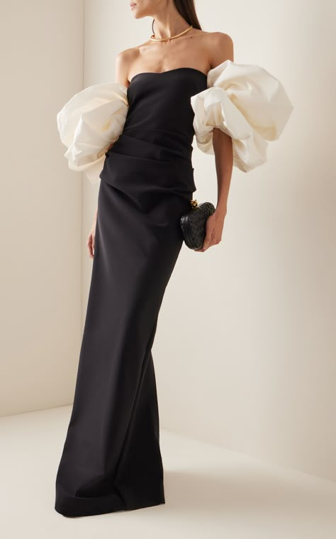 Dramatic Sleeves Dress, Clothes For Photoshoot, Moda Operandi Dress, Black Tie Gowns, Spring Wishlist, Greta Constantine, Black And White Gown, White Evening Gowns, African Wedding Attire