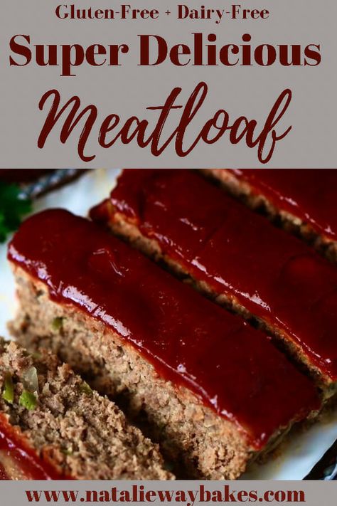 Classic comfort food at it's finest! This Gluten-Free savory homestyle Meatloaf Recipe is filled with amazing flavor and is topped with a thick sweet and tangy bold sauce. Incredibly easy to make, no breadcrumbs, and lower in carbs. A win win dinner! #glutenfreerecipes #dinner #meatloaf #savory #dinnerrecipes Meatloaf Sauce Recipe, Homestyle Meatloaf, Savory Meatloaf, Dairy Free Pasta Recipes, Gluten Free Meatloaf, Dairy Free Keto Recipes, Dairy Free Recipes Easy, Delicious Meatloaf, Dairy Free Pasta