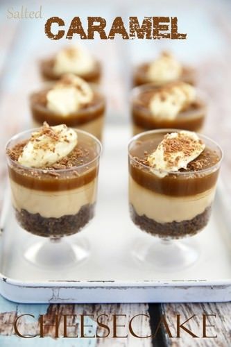 How to Make DELICIOUS Salted Caramel Cheesecake - Quick & EASY Desserts Crockpot, Cinnamon Filling, Dessert Shooters, Salted Caramel Cheesecake, Individual Desserts, Caramel Cheesecake, Cheesecake Cookies, Dessert Cups, Eclairs