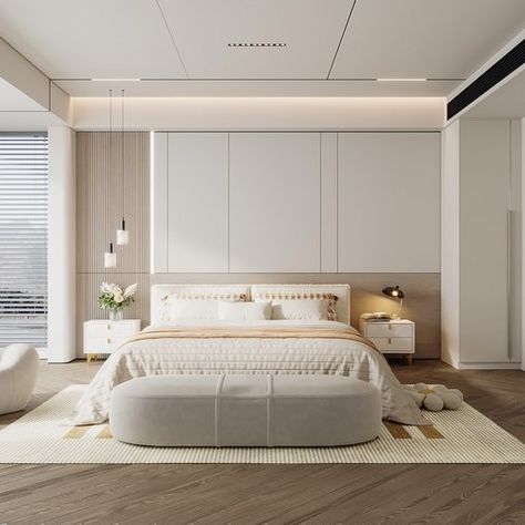 Bedroom Interior Design Modern Master, Monotone Bedroom, Modern Bedroom Design Minimalist, Modern Bedroom Wardrobe Ideas, Bedroom Ideas Minimalist, Modern Bedroom Wardrobe, Bedroom Wardrobe Ideas, Fall Bedroom Ideas, Bedroom Inspiration Cozy