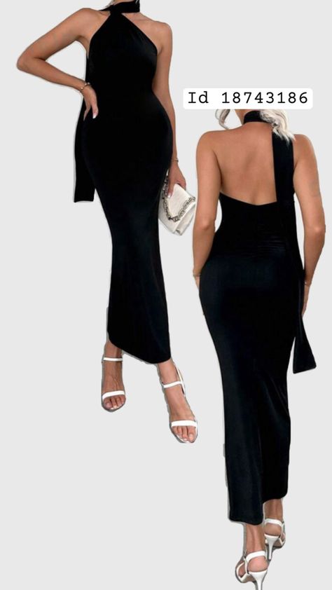 SHEIN X Sanya Solid Halter Neck Backless Bodycon Dress Backless Bodycon Dresses, Sanya, Halter Neck, Bodycon Dress