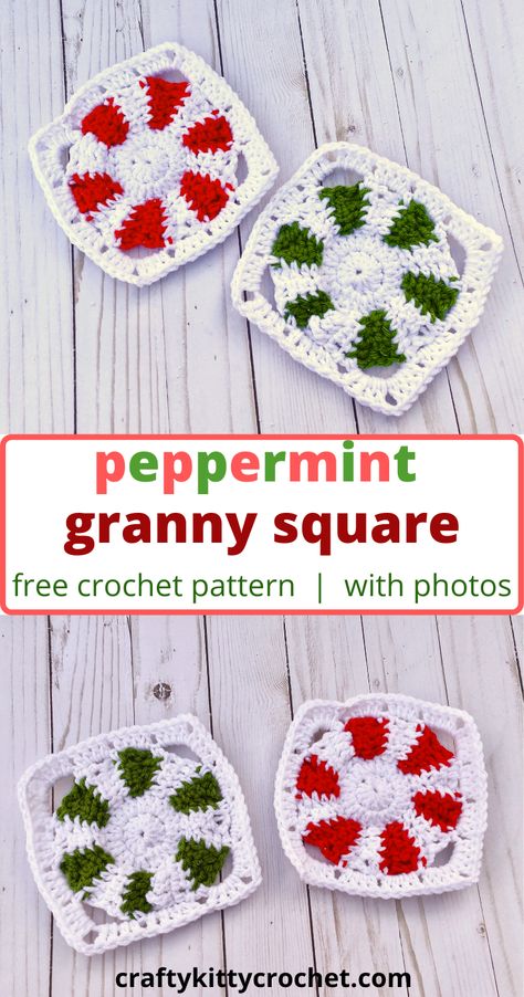 The holidays are upon us, and in terms of yummy holiday symbols, Peppermint is basically the Pumpkin Spice of the Christmas season! So if you or someone on your gift list love candy cane striped decor, this Peppermint Granny Square is the perfect DIY crochet project! The squares can be made into blankets (afghan or throw - the size is up to you!), scarves, pillows, etc.  The possibilities are endless! #christmascrochet #crochetpeppermint #grannysquare #crochetcandycane #peppermintgrannysquare Granny Square Pattern Free, Afghan Squares, Holiday Symbols, Striped Decor, Granny Square Crochet Patterns Free, Knit Projects, Crochet Motif Patterns, Holiday Crochet, Crochet Granny Square