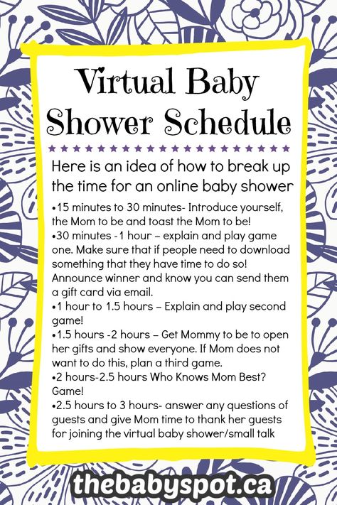 Baby Shower Agenda, Shower Schedule, Virtual Baby Shower Ideas, Baby Baker, Virtual Baby Shower Games, Online Baby Shower, Baby Shower Prizes, Bee Baby Shower Theme, Mommy Tips