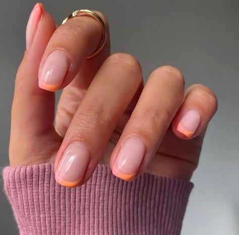 @beautybyshikha on Instagram: “French ombre 🍑 @the_gelbottle_inc Peach daiquiri Pastel V101 Biab Dolly .⁣ .⁣ .⁣ #gelbottle #gelbottleinc #thegelbottle…” Peach Nail Tips, Peach Biab Nails, Peach French Manicure, Ombre Nails Biab, Peach French Nails, Peach French Tips, Biab French Tip, Peach French Tip Nails, French Biab