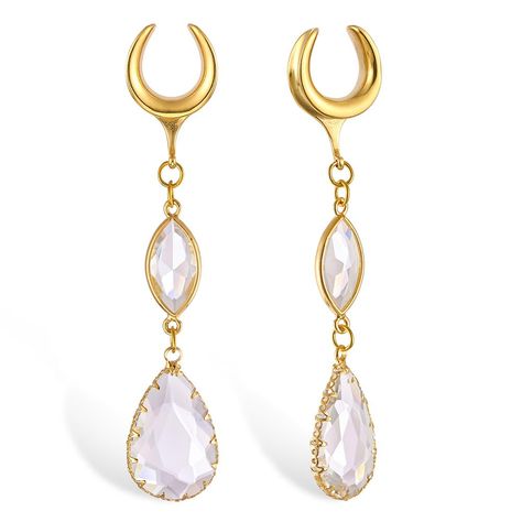 PRICES MAY VARY. [ Elegant Design ]: Gold saddle plugs with teardrop charm crystals, elegant and lightness. The crystal will reflect a charming light in sunlight or light, making the gauge earrings more attractive. [ Hypoallergenic for Sensitive Ears ] Made with hypoallergenic stainless steel, our ear gauges are perfect for individuals with sensitive skin, ensuring a comfortable wear experience without causing irritation. [ Gauge Size ] The current selection 6mm(2g) saddle plugs. Sizing runs sli Teardrop Gauges, Dangle Gauges, Gauge Earrings, Saddle Fitting, Gold Earrings Wedding, Ear Weights, Body Jewelry Piercing, Crystal Dangle Earrings, Tunnels And Plugs