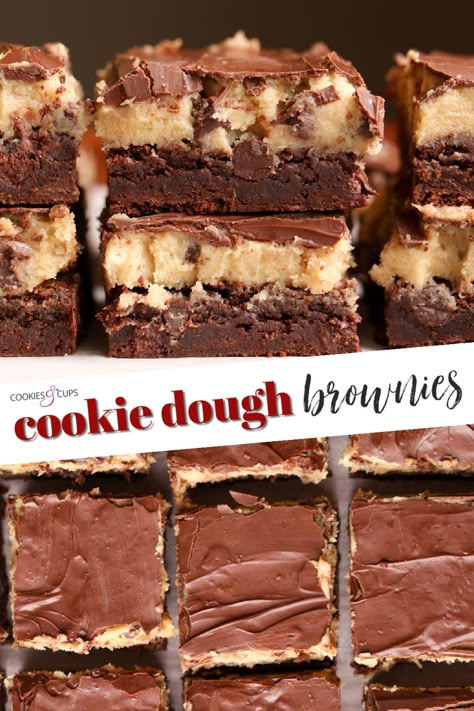 Cookie Dough And Brownie Recipes, Brownie And Cookie Dough Recipe, Brownie With Cookie Dough, Brownies Cookie Dough, Brownie Cookie Dough, Cookie Dough Brownies Recipe, Brownies With Cookie Dough, Cookie Dough Brownie Bars, Cookie Dough Brownie Cake Recipe