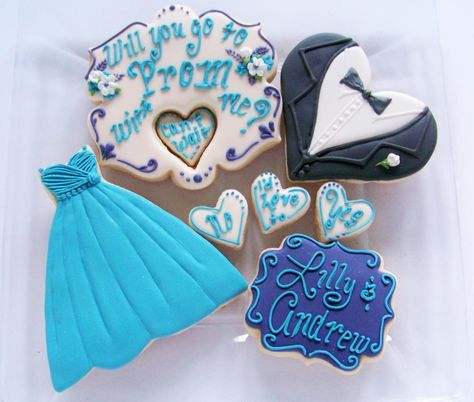 He asked her... Prom Dress Cookies Decorated, Promposal Cookies, Prom Cookies Decorated, Prom Cookies, Proposal Cookies, Prom Proposals, Designer Cookies, Cute Prom Proposals, Asking To Prom