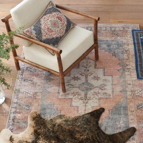 Blush and Blue Persian Style Chelsea Area Rug | World Market Bedroom Decor Diy Ideas, World Market Rug, Shed Craft Room, She Shed Craft Room, 2022 Design Trends, Persian Decor, Floor Tile Ideas, Midwest Home, Short Hair Highlights