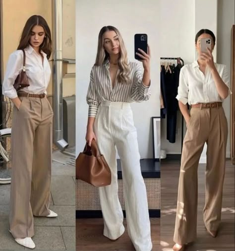 Womens Smart Work Outfits, Womens Khaki Pants Outfit Business, Casual Work Outfits Beige Pants, Midsummer Outfit Ideas, Smart Casual Women Summer Work, Beige Pants Outfit Office, Biege Outfits Formal Woman, Slacks Women Outfit, Work Outfits Women Summer 2024