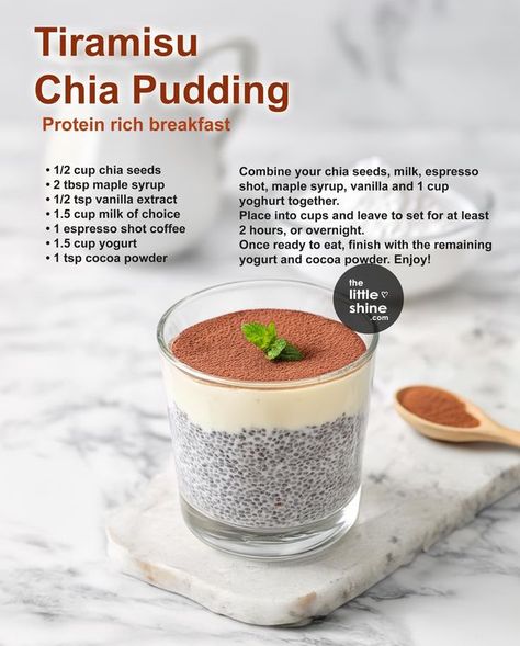 Chia Pudding Tiramisu, Tiramisu Chia Pudding, Chia Pudding Recipes Healthy, Creating Habits, Chia Pudding Recipe, Protein Rich Breakfast, Espresso Cafe, Chia Seed Recipes Pudding, Chia Recipe